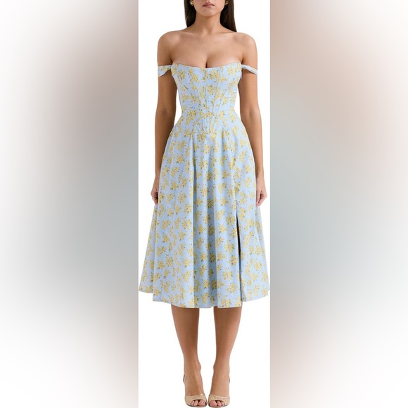 House of CB Saira Floral Lace-Up Corset Cocktail Dress in soft blue | Size M - Picture 11 of 12